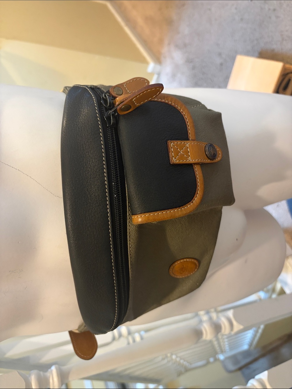 C.P Company Italy Men's Olive Canvas and Black Leather Belt Bag with Tan Trim